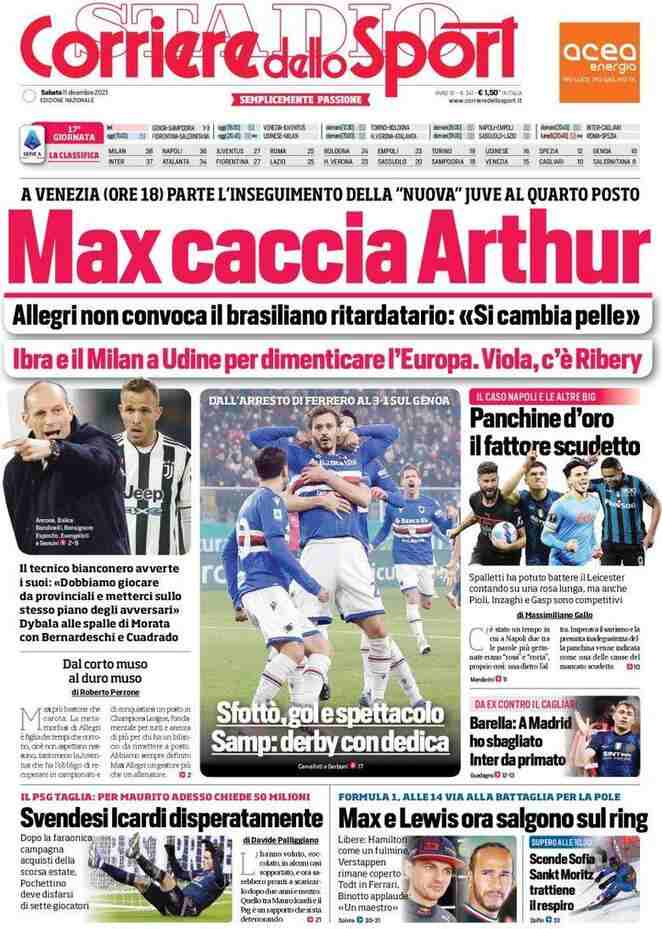 Corriere dello Sport, prima pagina 11 dicembre 2021