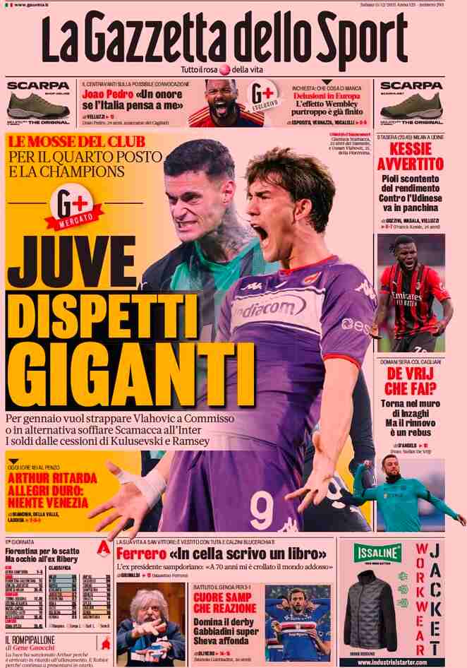 Gazzetta dello Sport, prima pagina 11 dicembre 2021