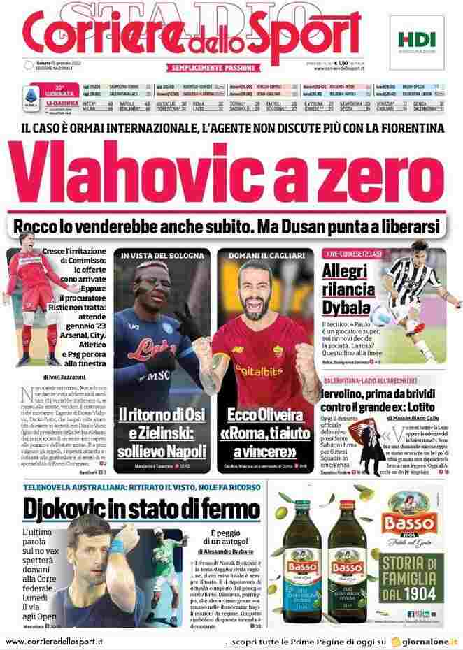 Corriere dello Sport, la prima pagina del 15 gennaio 2022