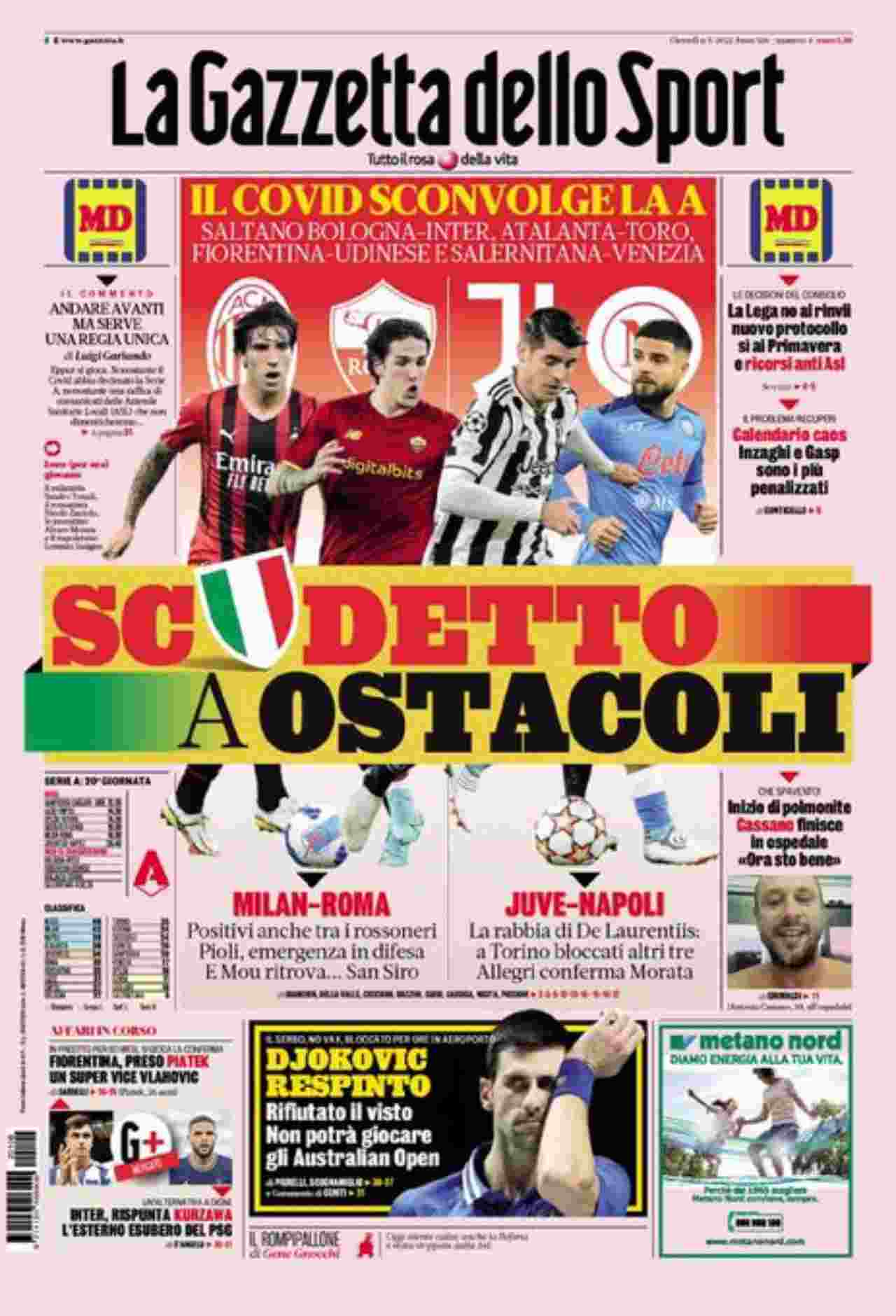 La Gazzetta dello Sport 6 gennaio | "Scudetto a ostacoli"