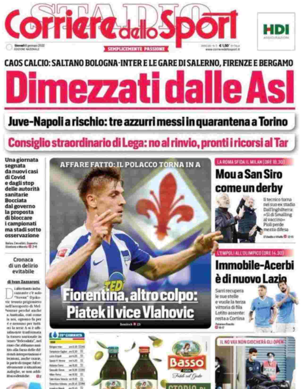 Corriere dello Sport, prima pagina mercoledì 6 gennaio 2022
