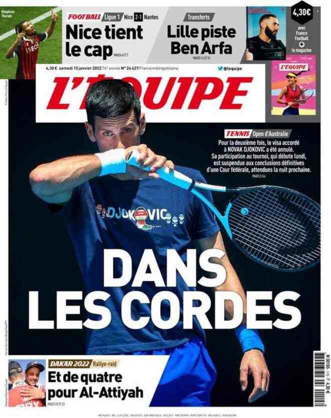 L'Equipe, prima pagina del 15 gennaio 2022