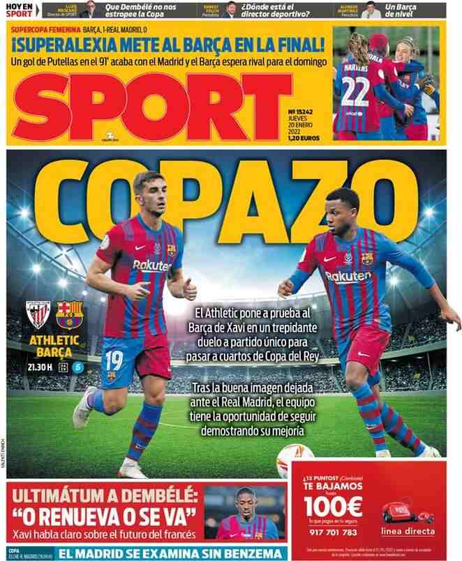 Sport, la prima pagina del 20 gennaio 2022