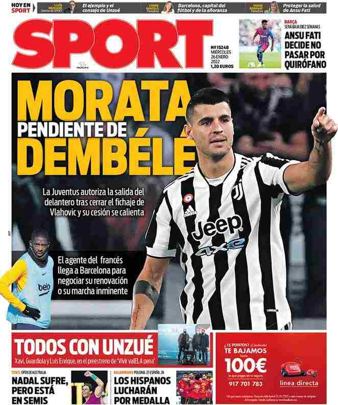 Sport, la prima pagina del 26 gennaio 2022