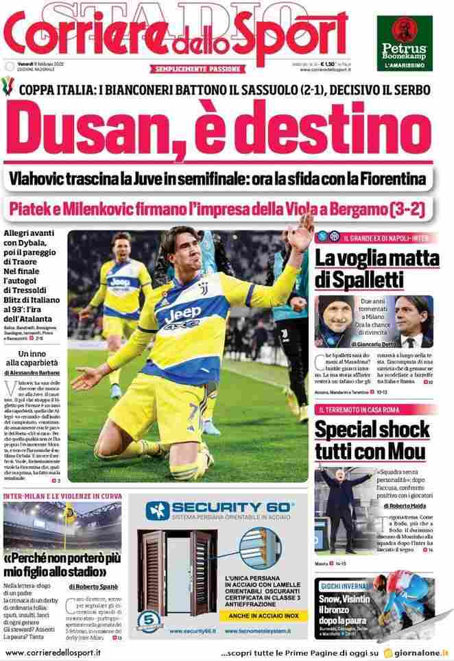 Corriere dello Sport, prima pagina dell'11 febbraio 2022