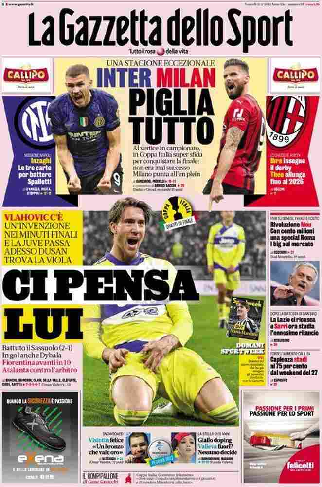 La Gazzetta dello Sport, prima pagina 11 febbraio 2022