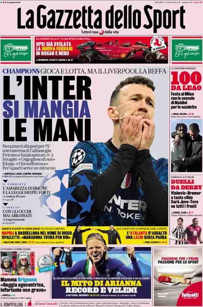 La Gazzetta dello Sport | L’Inter si mangia le mani