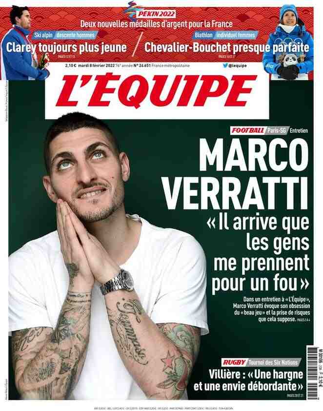 L'Equipe, prima pagina dell'8 febbraio 2022