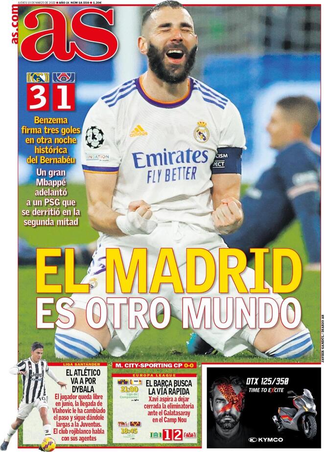 I titoli principali sulla prima pagina del quotidiano sportivo, AS