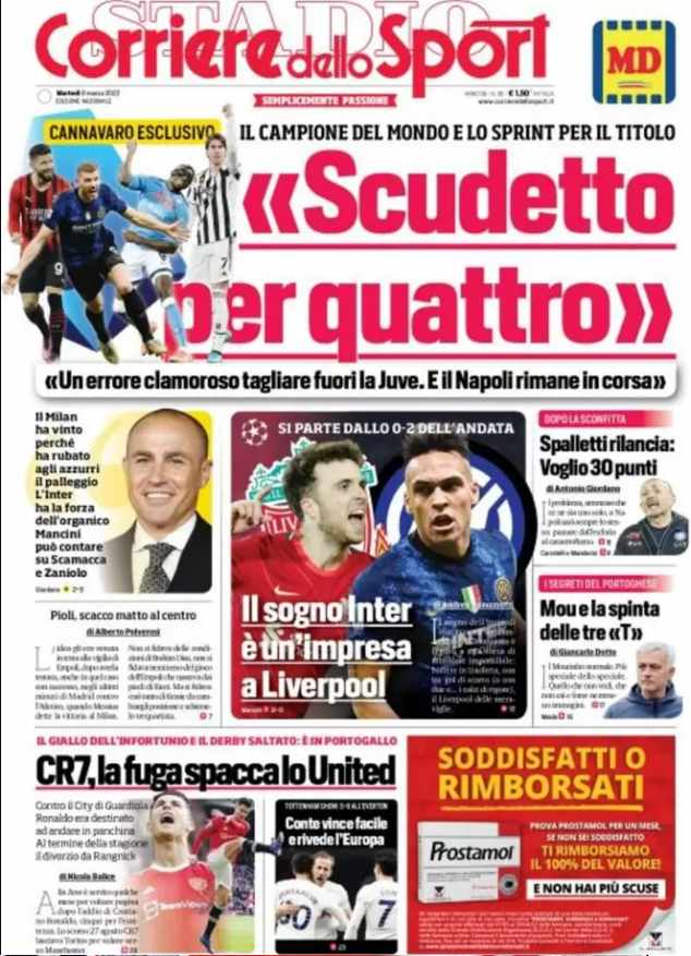Corriere dello Sport, la prima pagina di oggi 8 marzo