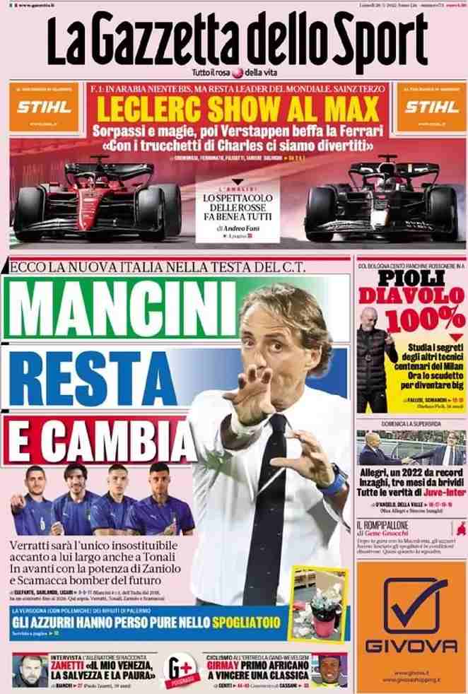 La Gazzetta dello Sport | Mancini resta e cambia