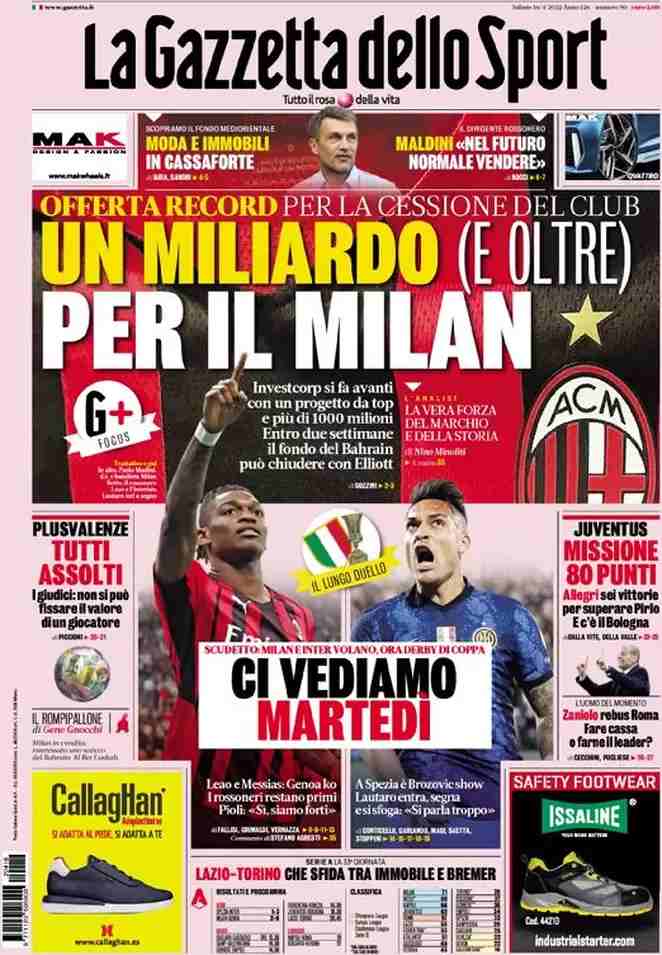 La Gazzetta dello Sport | Un miliardo per il Milan