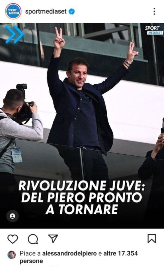 Del Piero torna alla Juventus: l'indizio non lascia dubbi