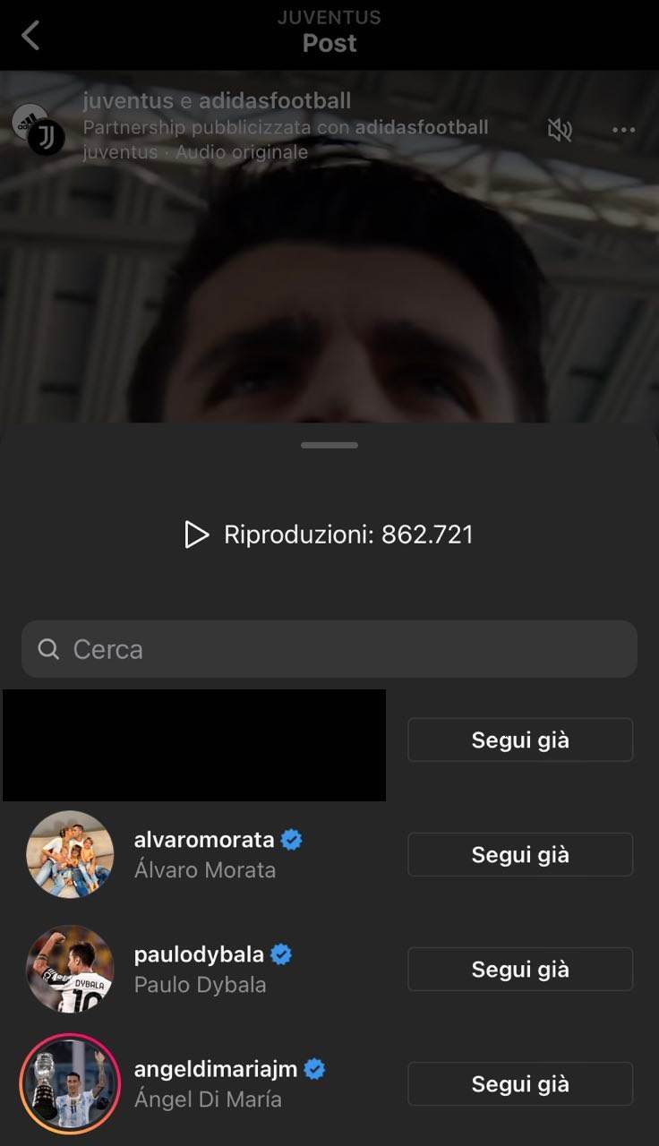 Like di Di Maria su Instagram alla Juve 