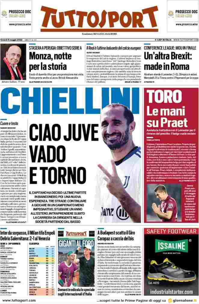 Tuttosport | Chiellini, ciao Juve vado e torno