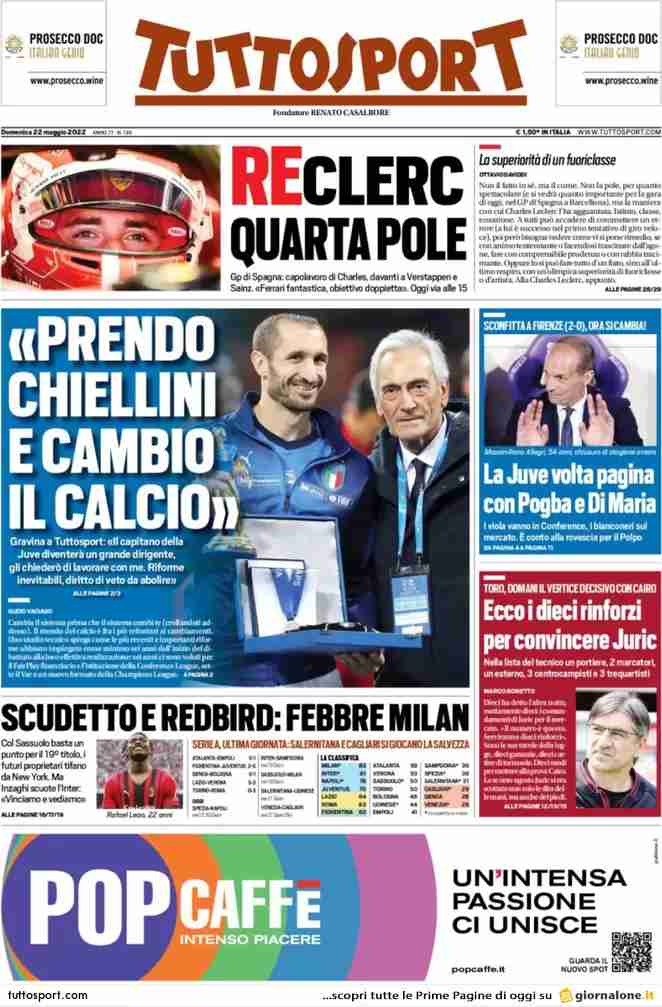 Tuttosport | "Prendo Chiellini e cambio il calcio"
