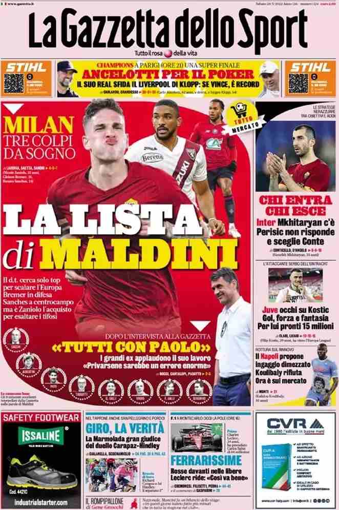La Gazzetta dello Sport - La lista di Maldini