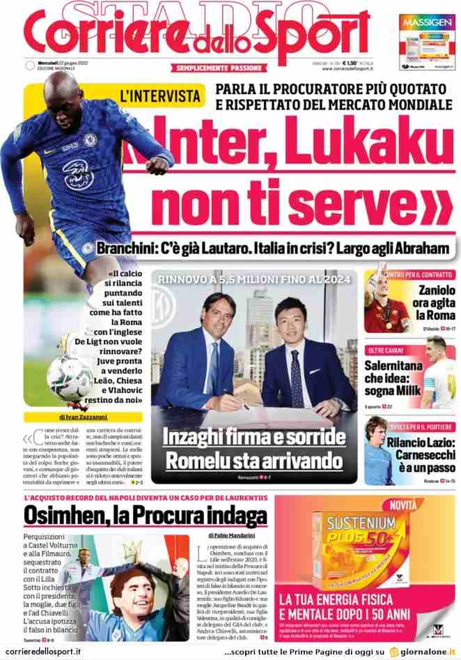 Corriere dello Sport | "Inter, Lukaku non ti serve"