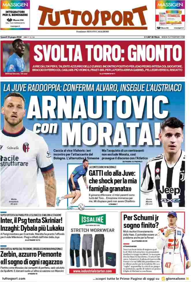 Tuttosport | Arnautovic con Morata