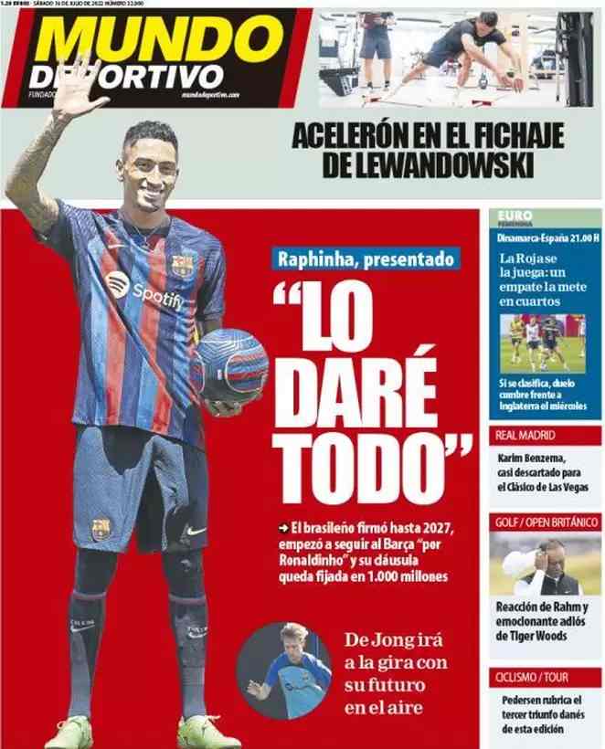 I titoli principali sulla prima pagina del quotidiano sportivo spagnolo, Mundo Deportivo
