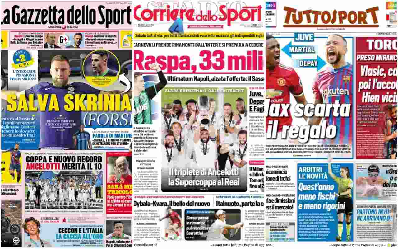 Rassegna Stampa, le prime pagine dei quotidiani sportivi dell'11 agosto