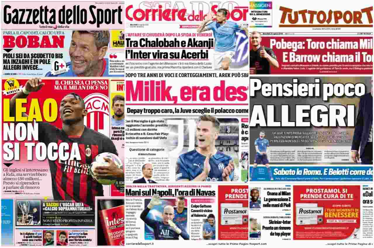 Rassegna Stampa, le prime pagine dei quotidiani sportivi del 24 agosto