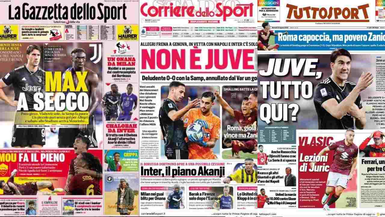 Rassegna Stampa, le prime pagine dei quotidiani sportivi del 23 agosto