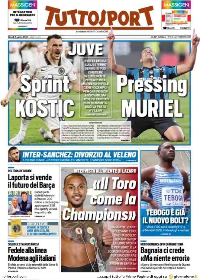 Tuttosport | Sprint Kostic, Pressing Muriel