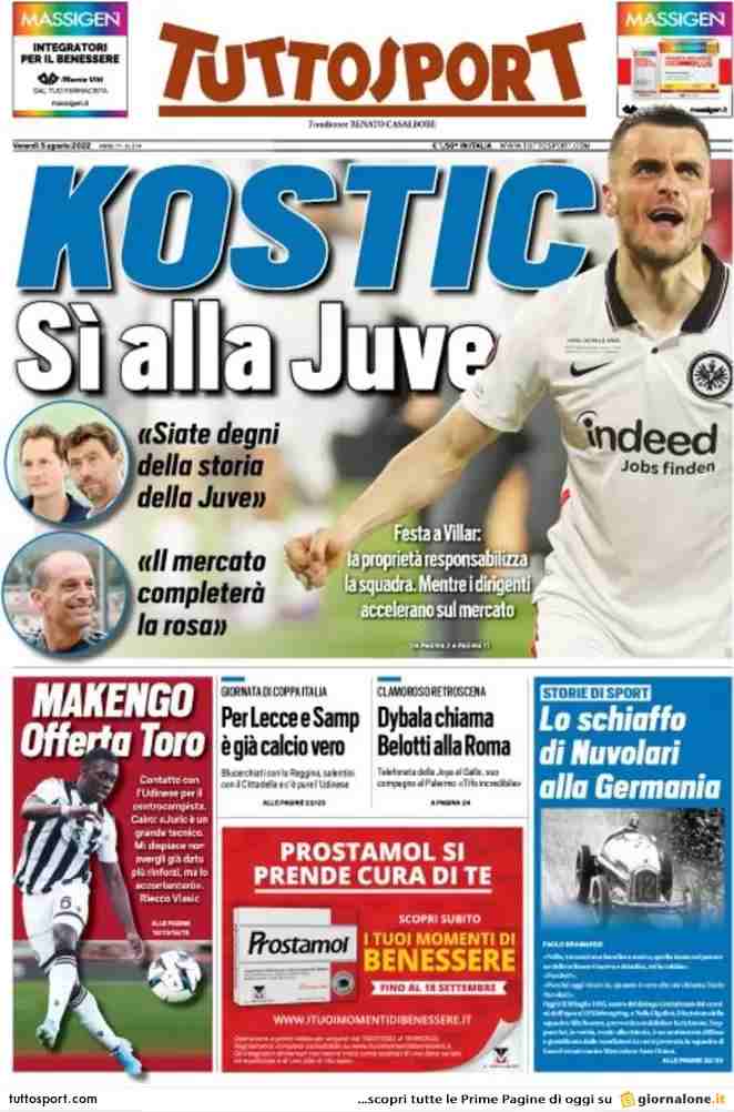Tuttosport | Kostic Sì alla Juve