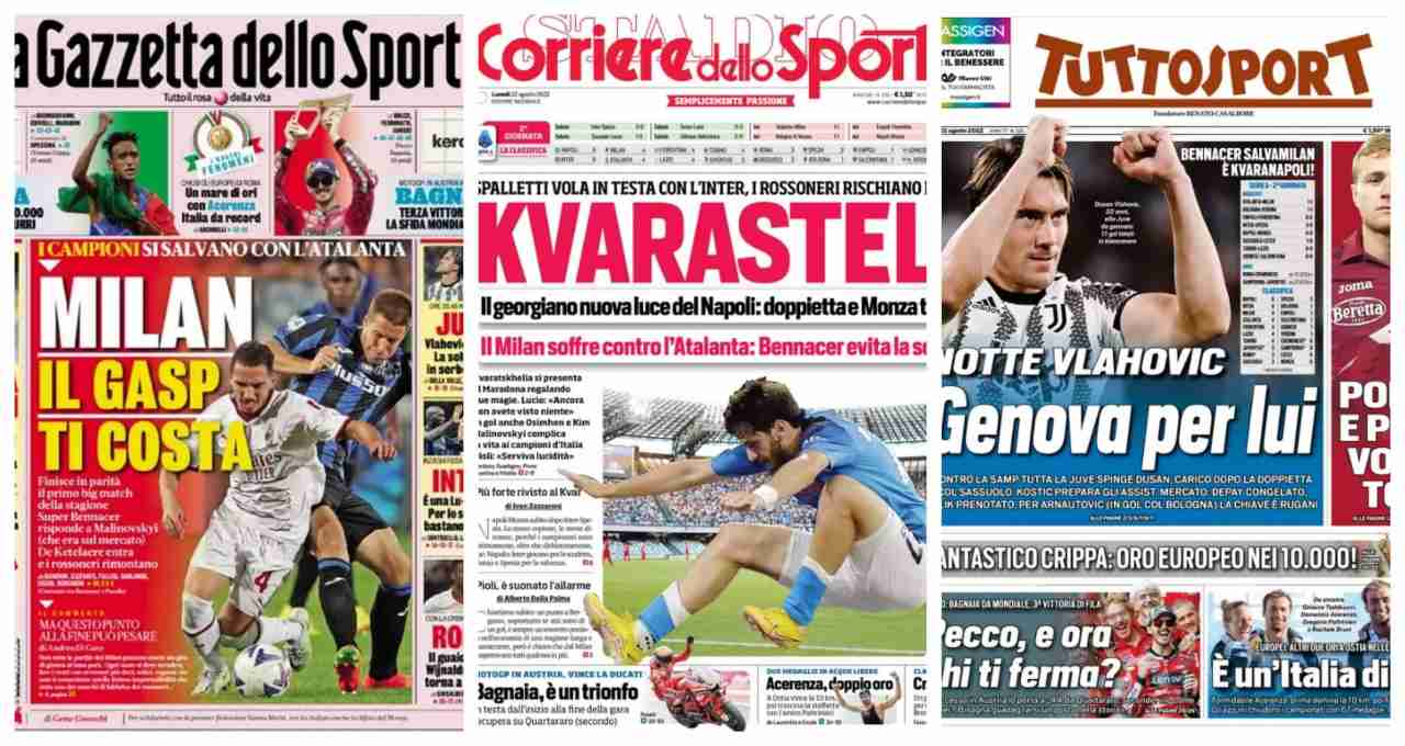 Rassegna Stampa, le prime pagine dei quotidiani sportivi del 22 agosto