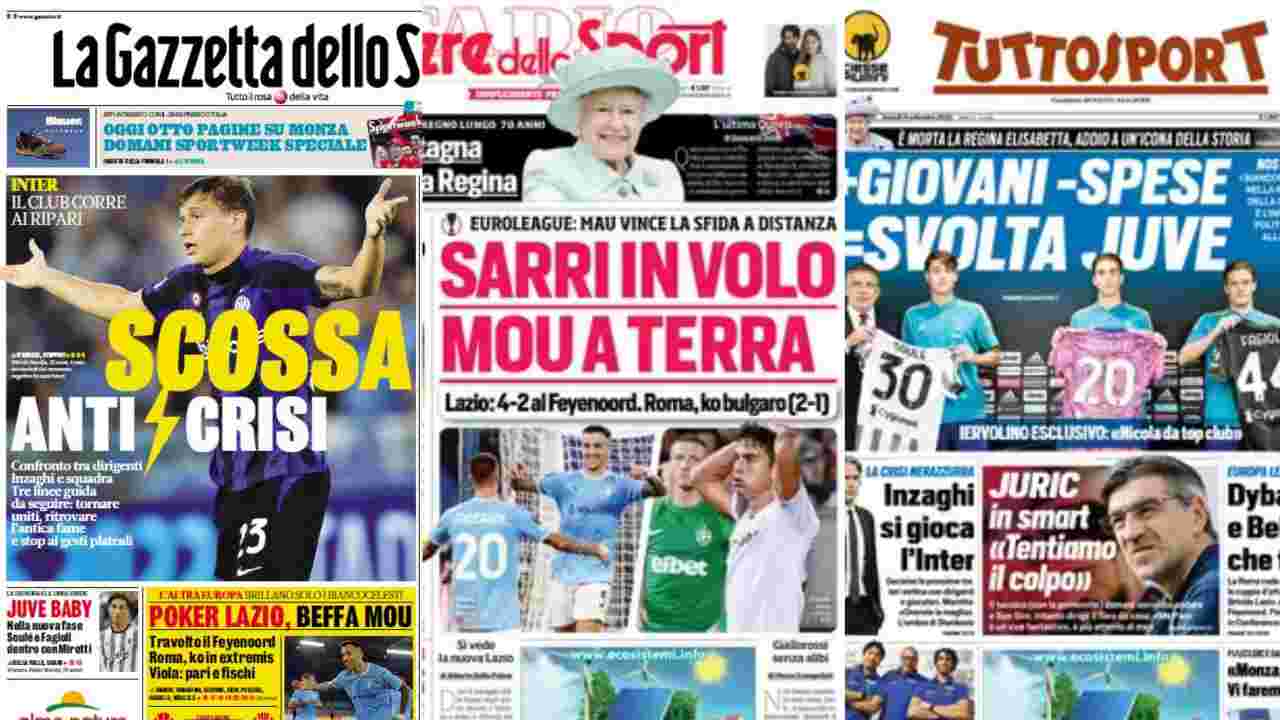 Rassegna Stampa, le prime pagine dei quotidiani sportivi del 9 settembre
