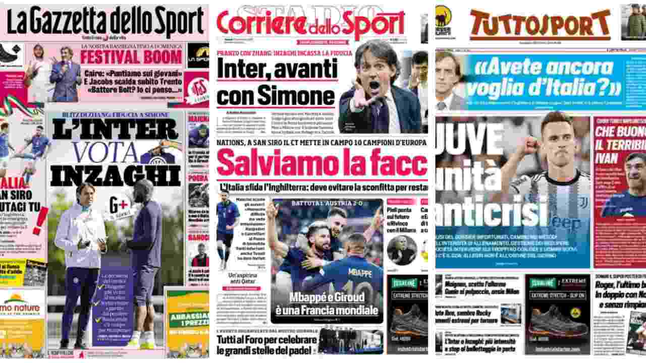 Rassegna Stampa, le prime pagine dei quotidiani sportivi del 23 settembre