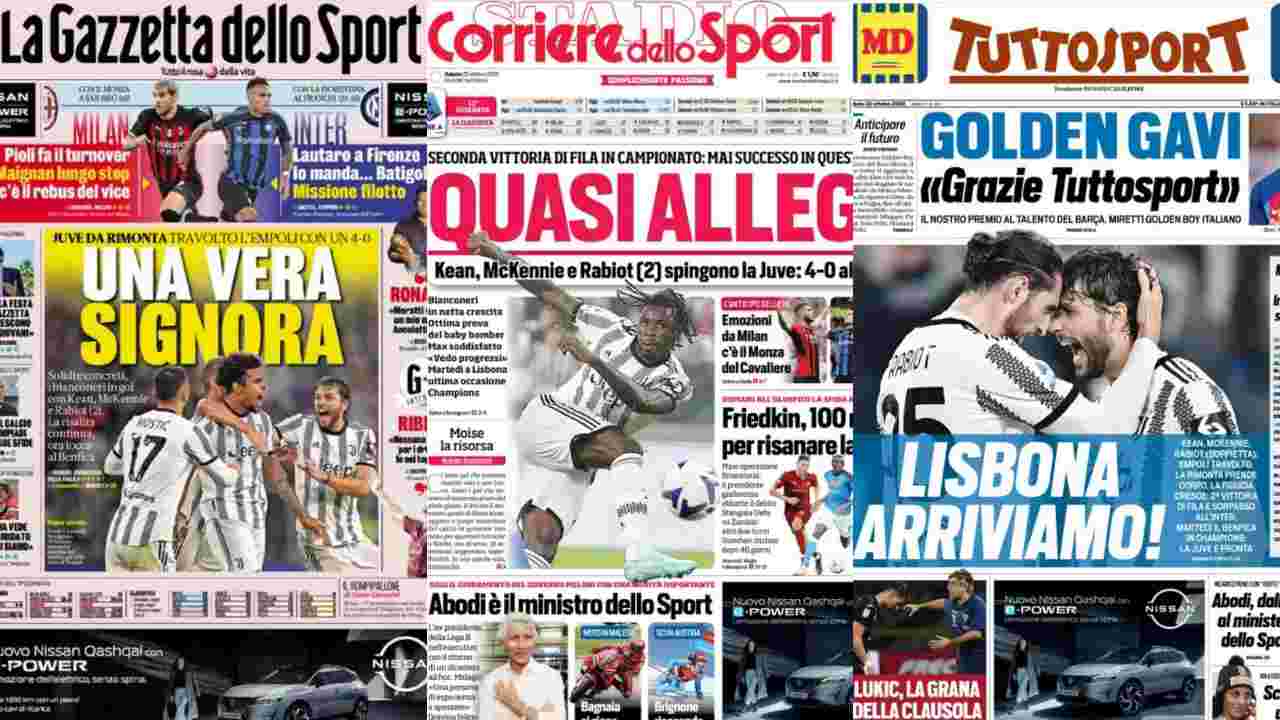 Rassegna Stampa, le prime pagine dei quotidiani sportivi del 22 ottobre