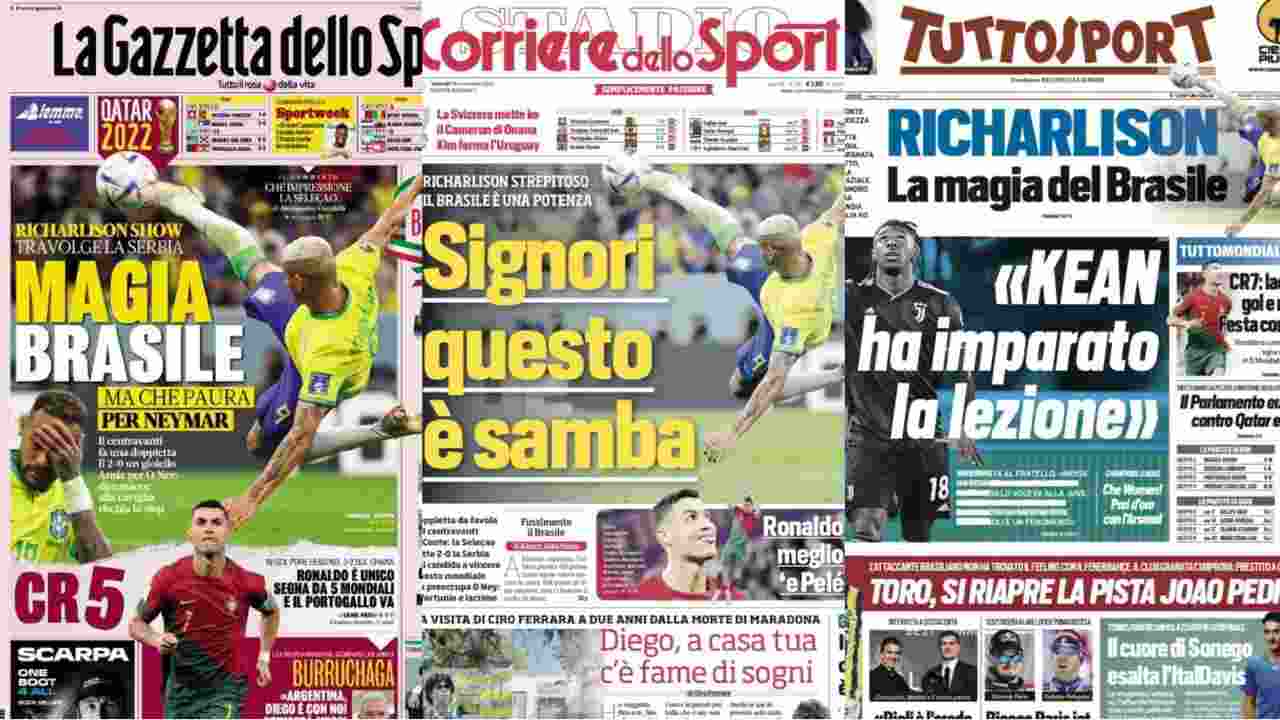 Rassegna Stampa, le prime pagine dei quotidiani sportivi del 25 novembre