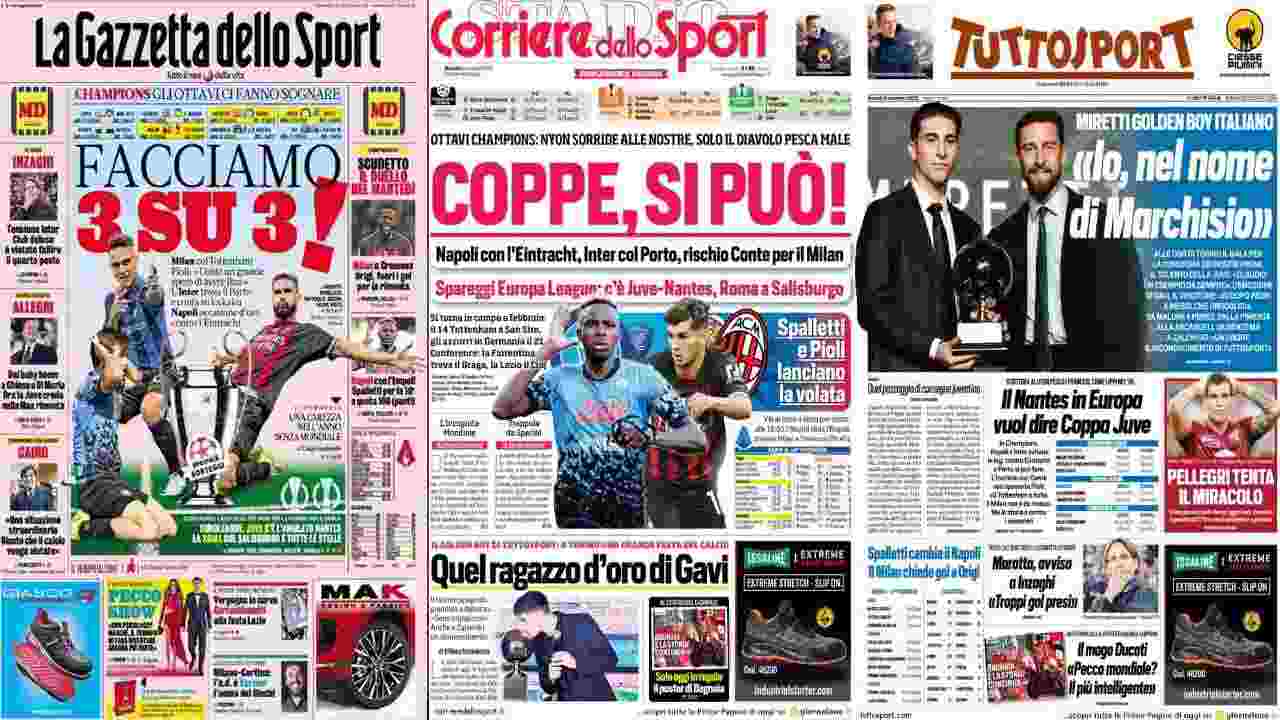 Rassegna Stampa, le prime pagine dei quotidiani sportivi dell'8 novembre