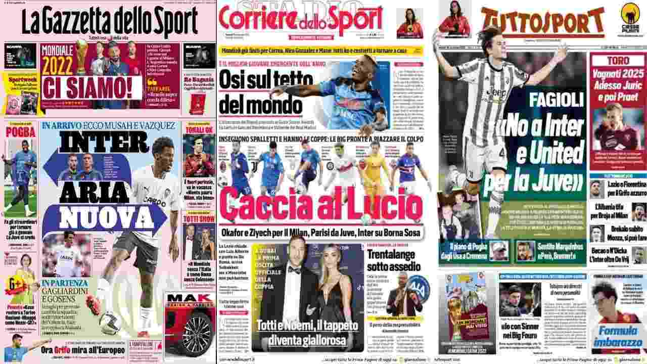 Rassegna Stampa, le prime pagine dei quotidiani sportivi del 18 novembre