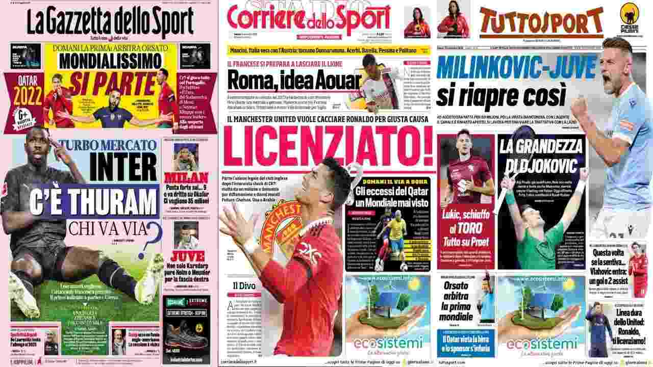 Rassegna Stampa, le prime pagine dei quotidiani sportivi del 19 novembre