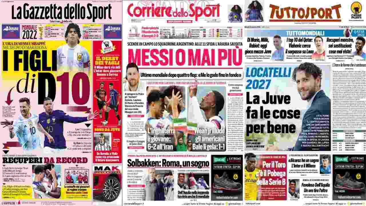 Rassegna Stampa, le prime pagine dei quotidiani sportivi del 22 novembre