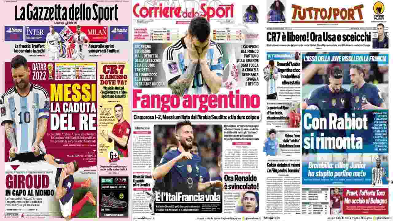 Rassegna Stampa, le prime pagine dei quotidiani sportivi del 23 novembre