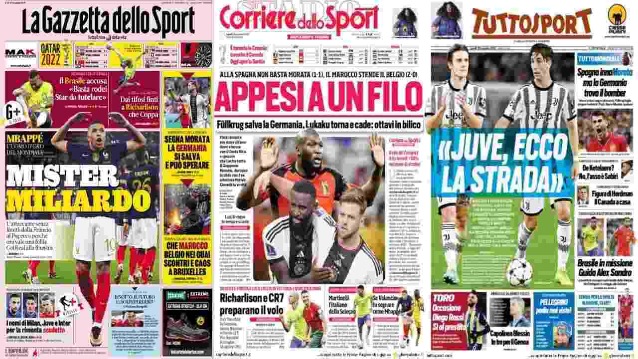 Rassegna Stampa, le prime pagine dei quotidiani sportivi del 28 novembre