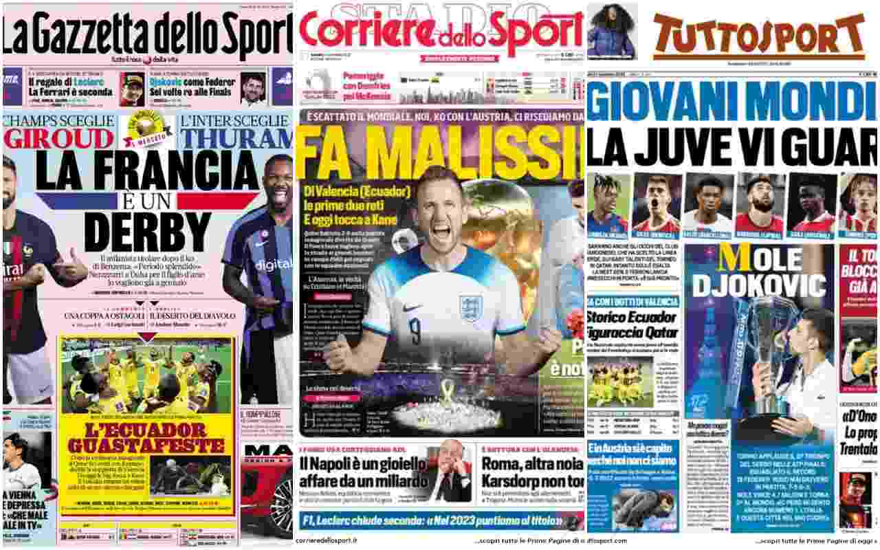 Rassegna Stampa, le prime pagine dei quotidiani sportivi del 21 novembre