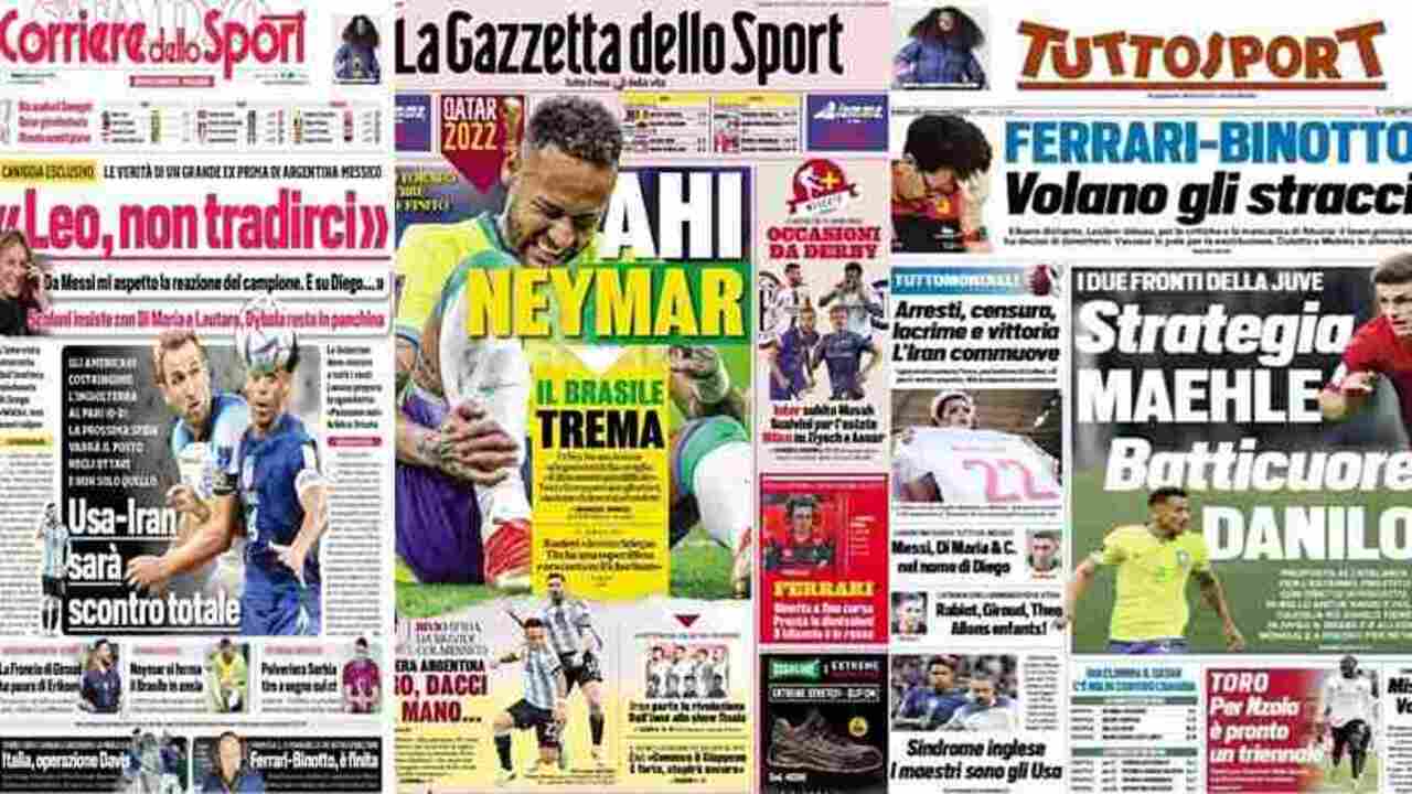 Rassegna Stampa, le prime pagine dei quotidiani sportivi del 26 novembre