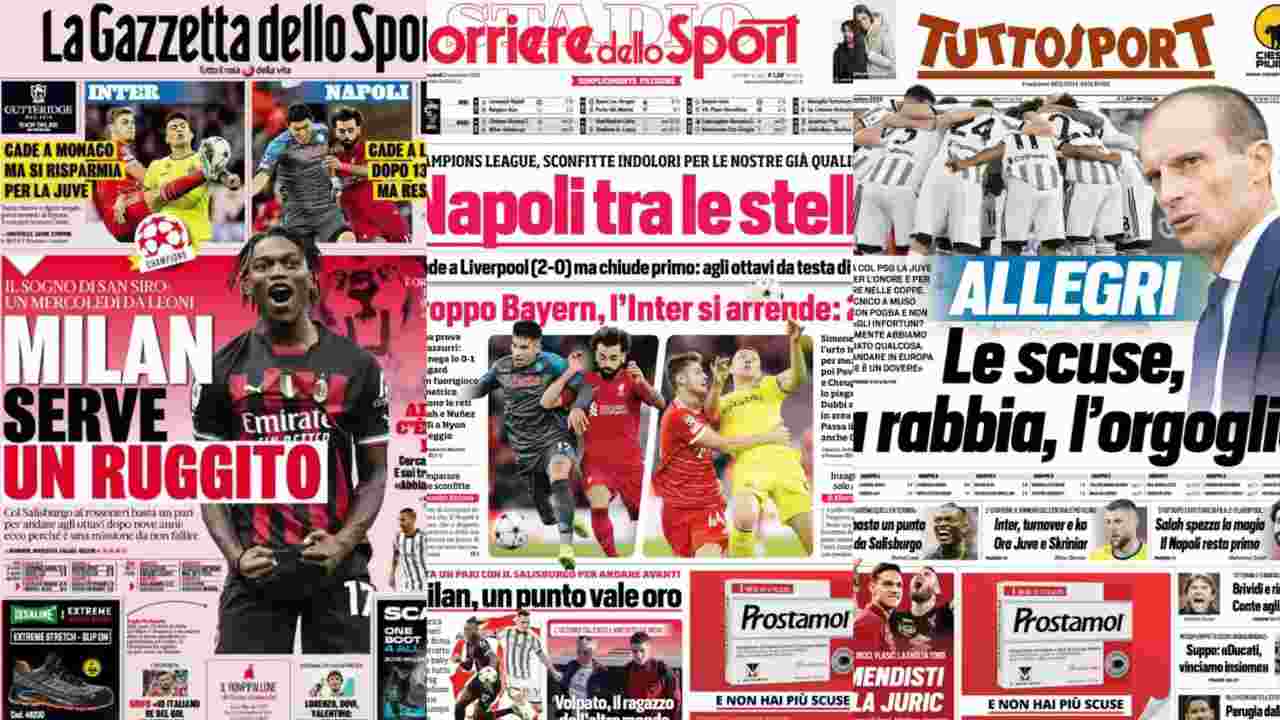 Rassegna Stampa, le prime pagine dei quotidiani sportivi del 2 novembre