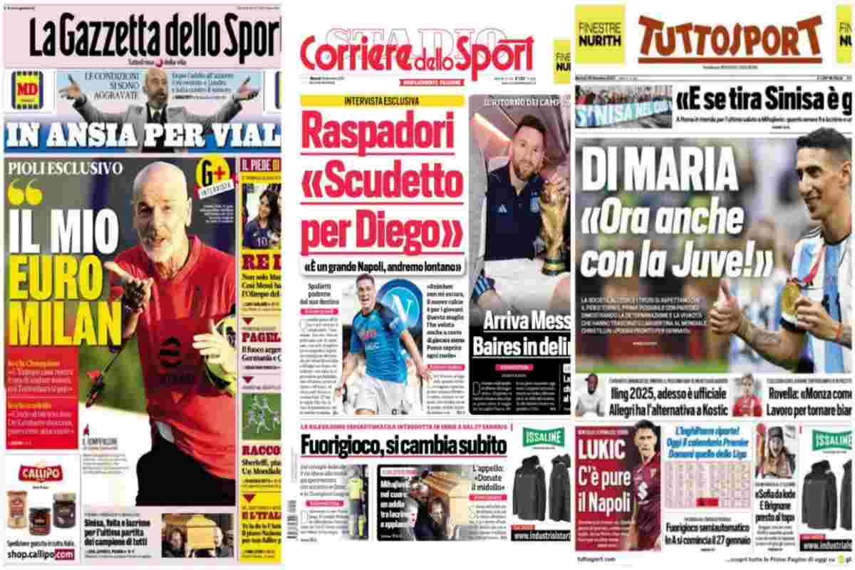 Rassegna Stampa, le prime pagine dei quotidiani sportivi del 20 dicembre