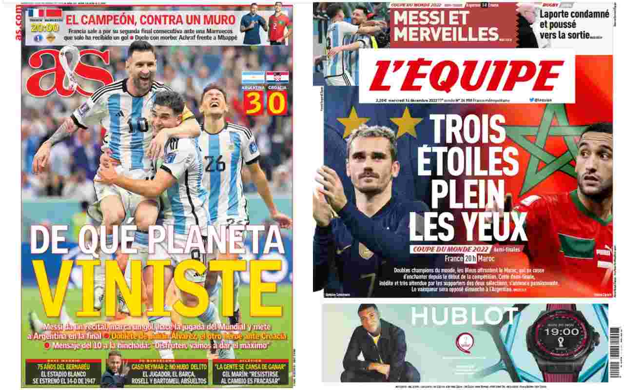 Rassegna stampa, le prime pagine dei quotidiani sportivi esteri di mercoledì 14 dicembre 2022