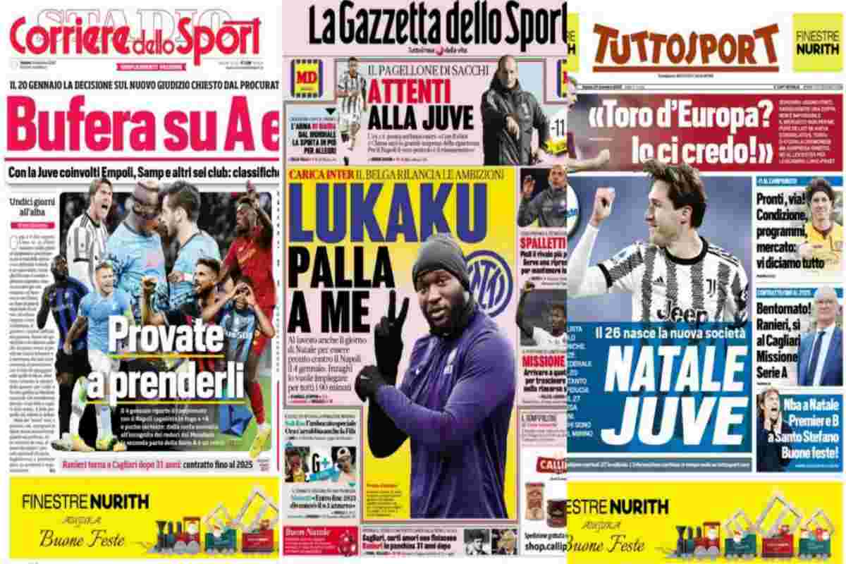 Rassegna Stampa, le prime pagine dei quotidiani sportivi del 24 dicembre
