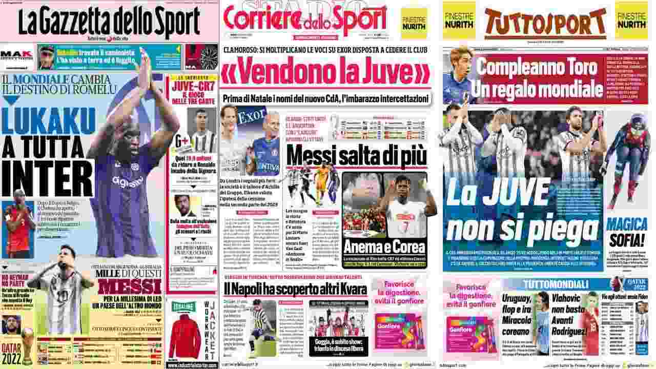 Rassegna Stampa, le prime pagine dei quotidiani sportivi del 3 dicembre