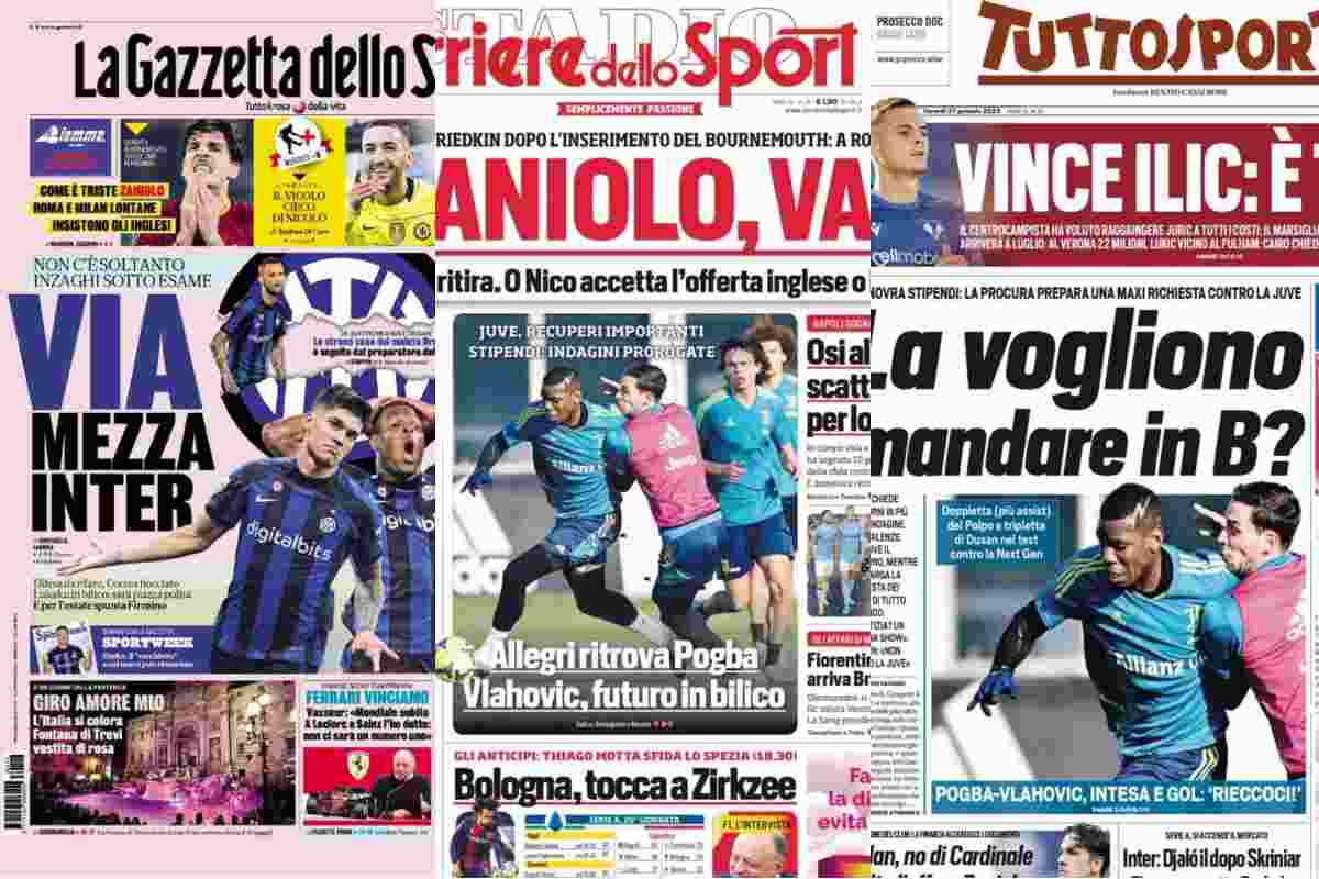 Rassegna Stampa: prime pagine Gazzetta dello Sport, Corriere dello Sport e Tuttosport