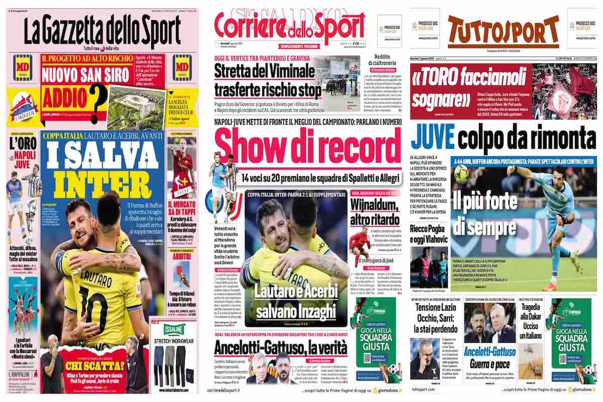 Quotidiani Sportivi, prime pagine 11 gennaio