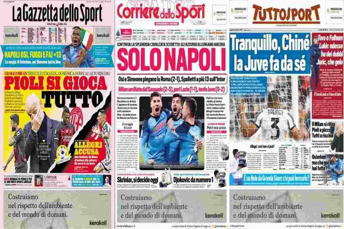 Rassegna stampa, le prime pagine dei quotidiani sportivi del 30 gennaio